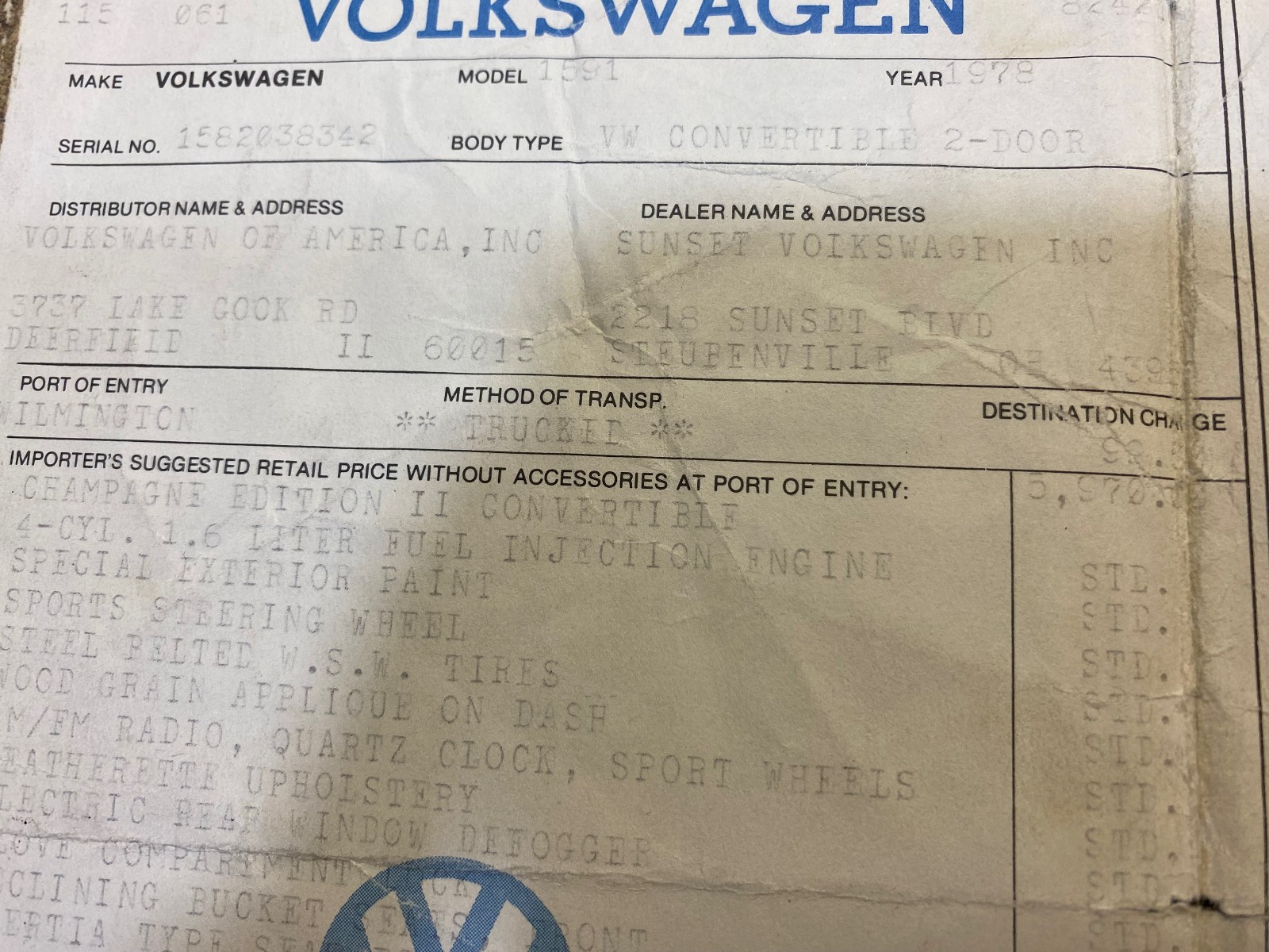 1978 Volkswagen  Super Beetle Cabriolet  462